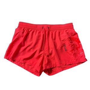 Diesel Bright Red Lined Swim Trunks With Mohican Head Size XL